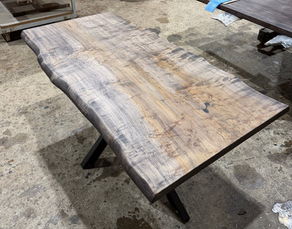 Platane Tischplatte mit Baumkante 200x90x4cm dunkel geölt