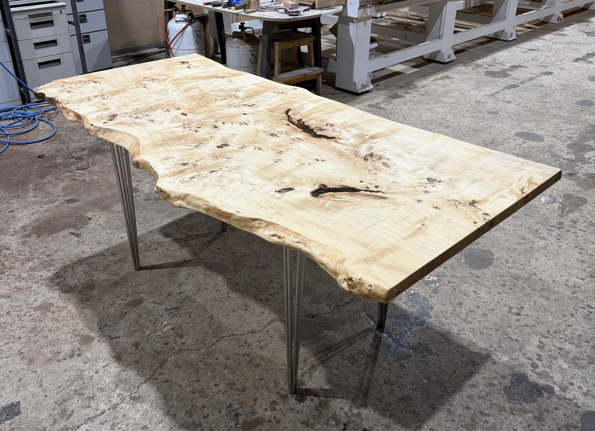 Maserpappel Tischplatte mit Baumkante 190x88x5cm