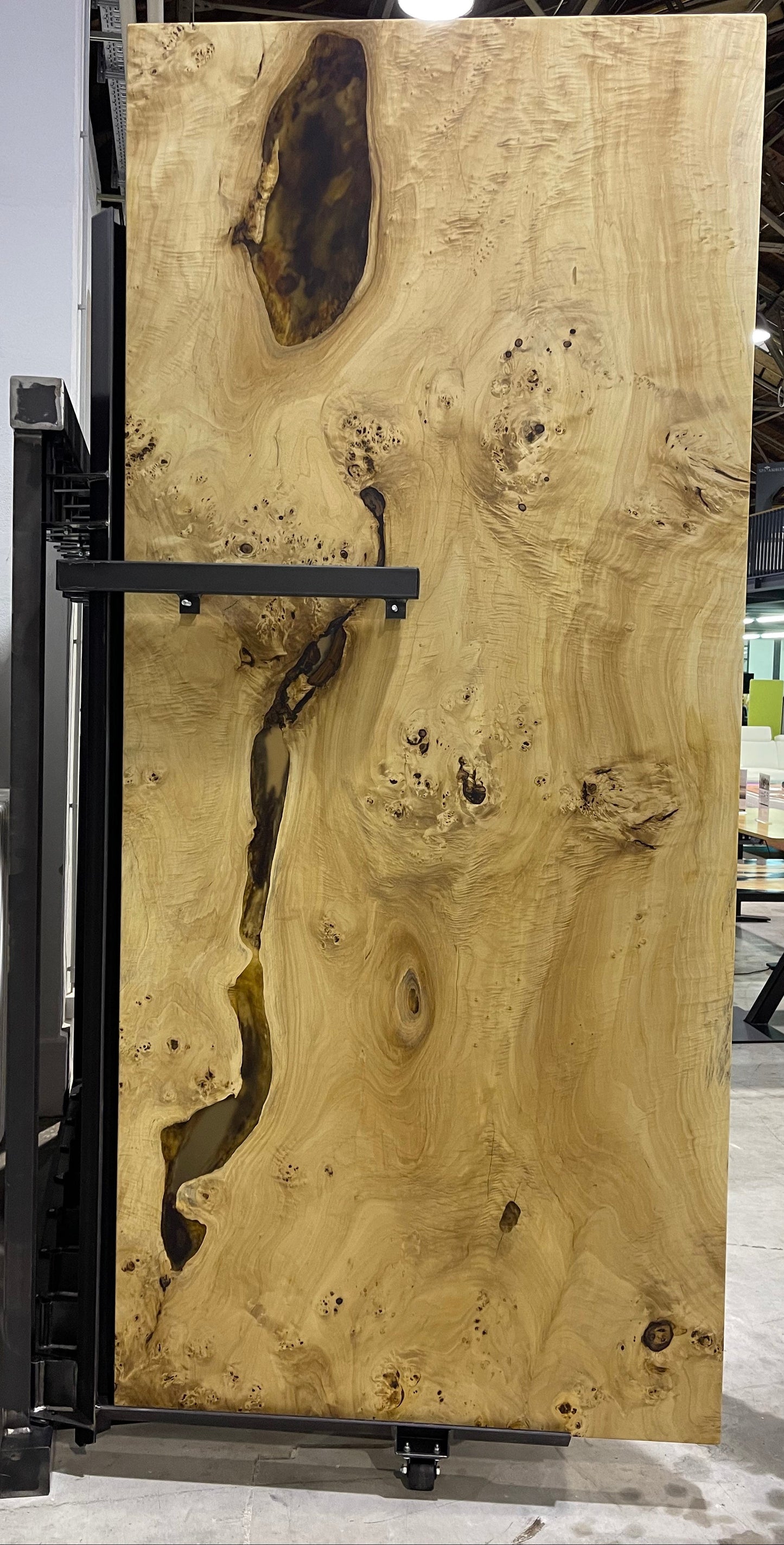 Maserpappel Tisch mit gerader Kante Lang