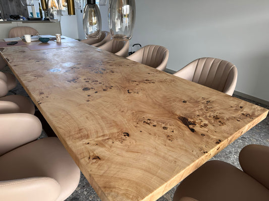 Maserpappel Tisch mit gerader Kante Lang